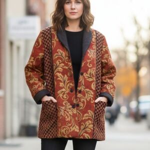 Mary Lynn O'Shea Stylish Red and Gold Patterned Vintage Blazer